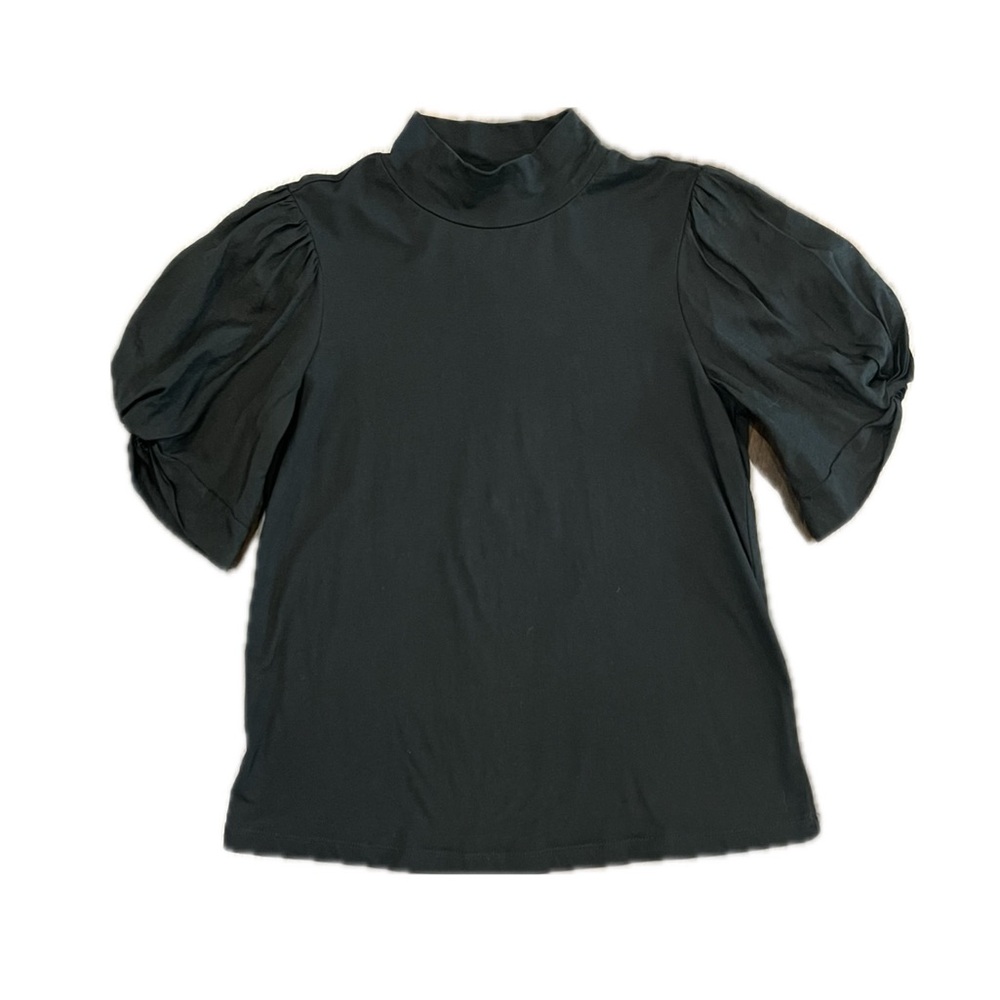 Sanctuary Puff-Sleeve Black Short Sleeve Top Blouse Mock Neck - Small